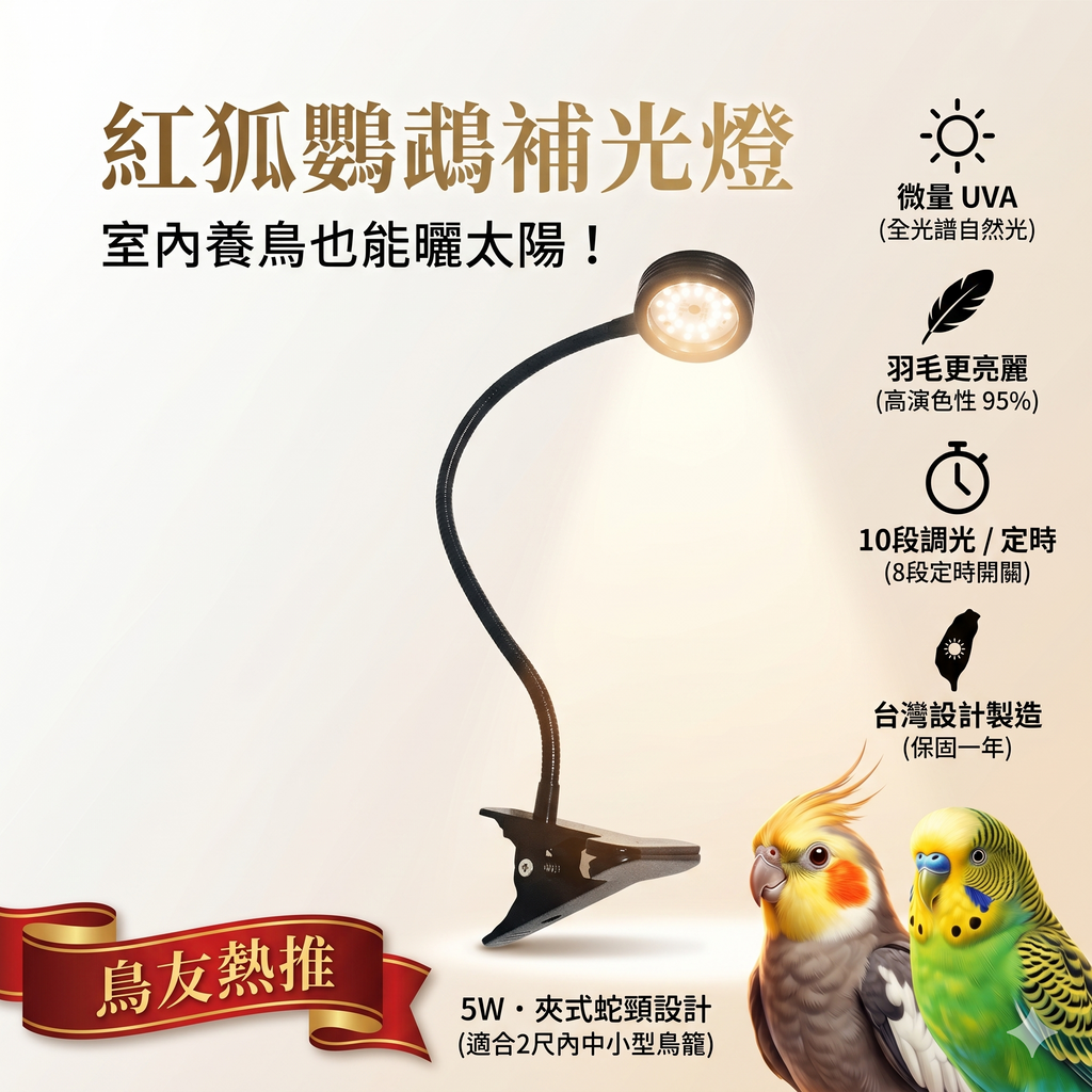 鸚鵡專用-任意夾5瓦led補光燈