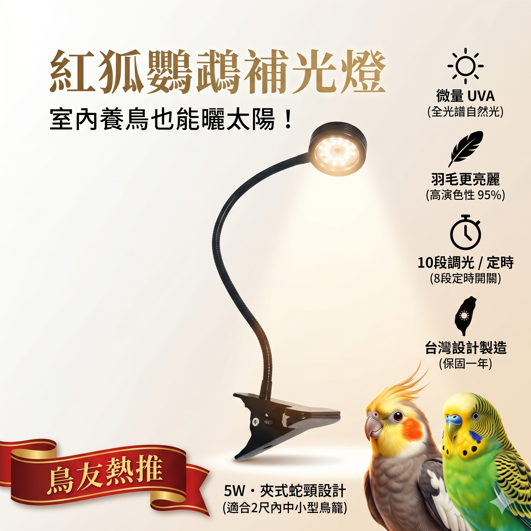 Parrot-specific 5W LED fill light with any clip